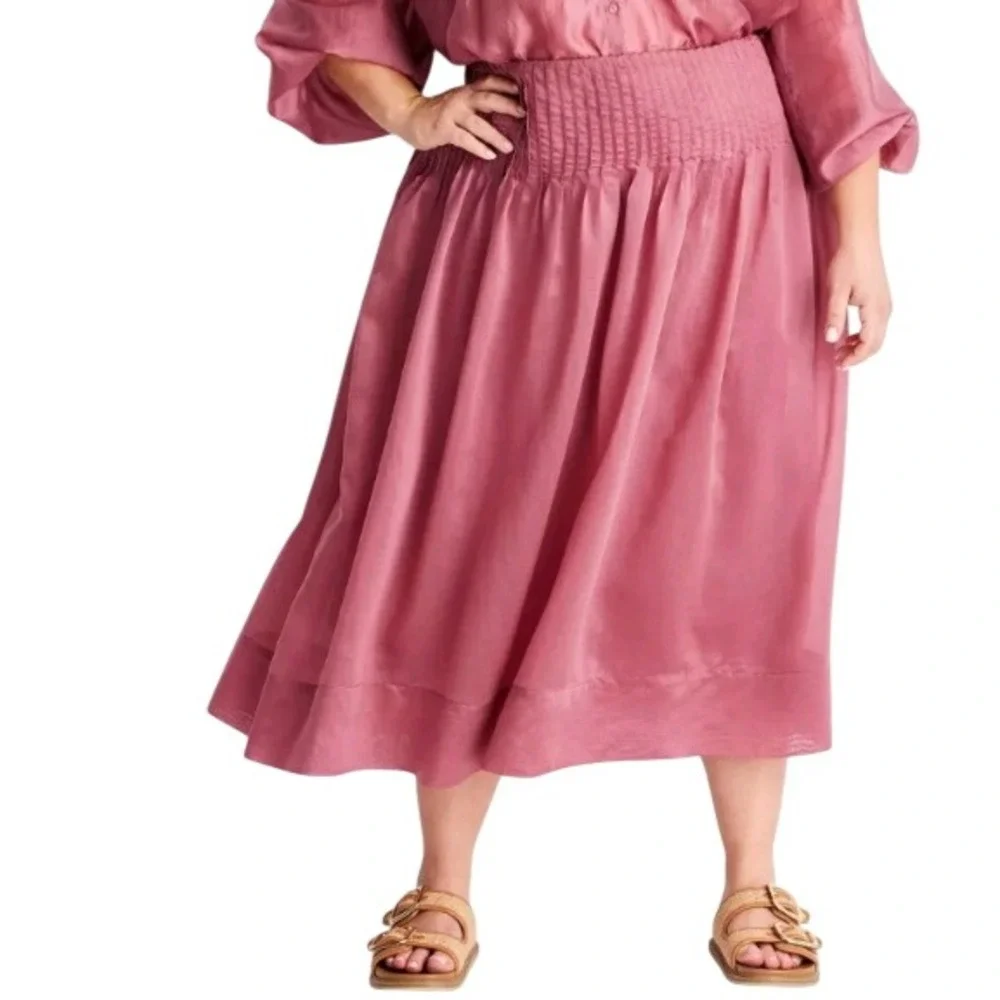 Future Collective Mauve Rose Smocked Midi Skirt Plus Size 18‎ Flowy NWOT